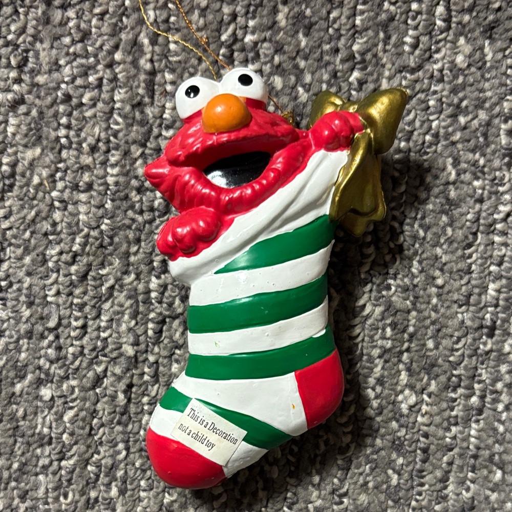Elmo Red and Green Striped Christmas Stocking Ornament
